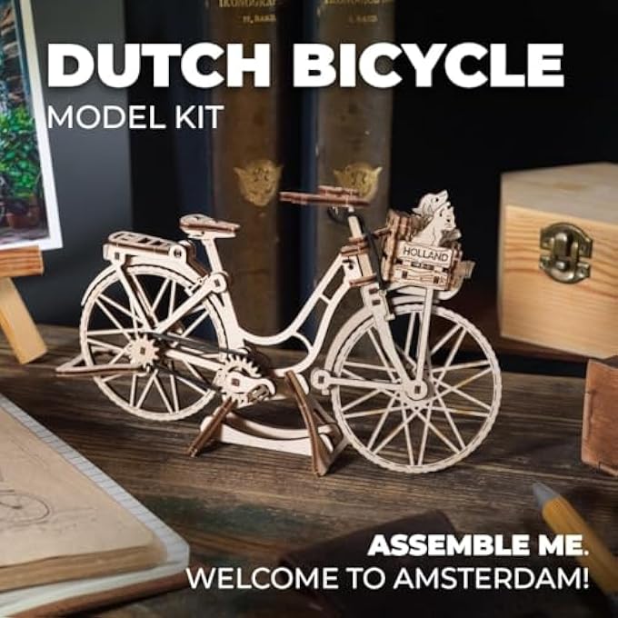 DUTCH BICYCLE 3D PUZZLE - WOODEN MODEL KITS FOR ADULTS TO BUILD AMSTERDAM BIKE - WORLD CITIES COLLECTION BUILDING SET WITH CHAIN DRIVE - 3D WOODEN PUZZLES FOR ADULTS FOR CHRISTMAS - Image 3